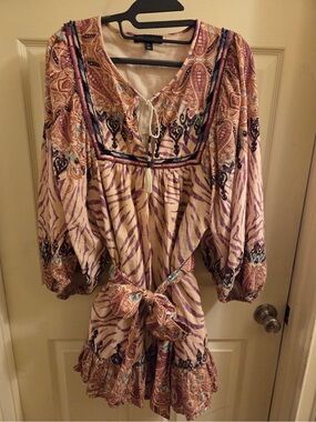 INC International Concepts Purple and Cream Paisley Mini Dress